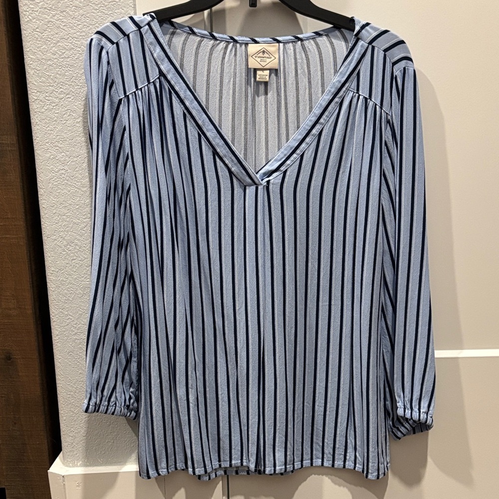 St. John's Bay Blue Striped V-Neck Blouse